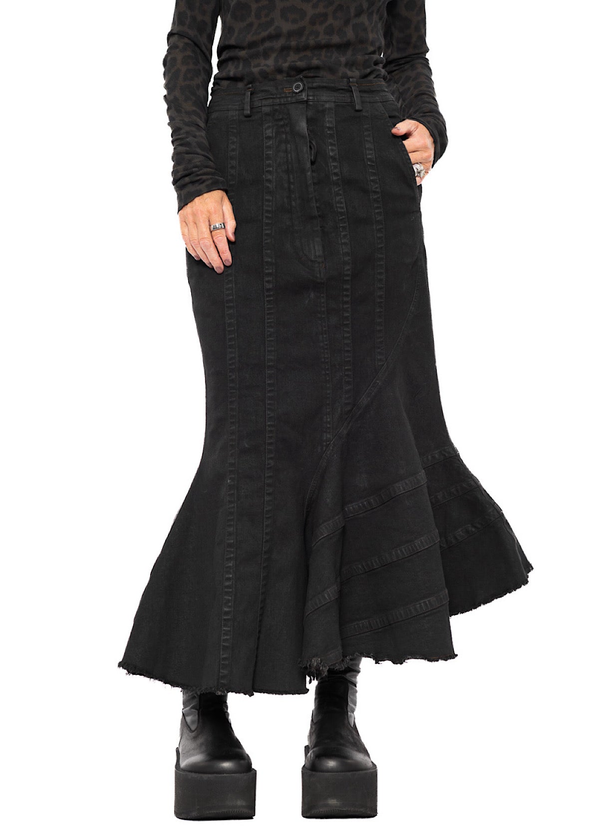 FISHTAIL STRETCH DENIM SKIRT