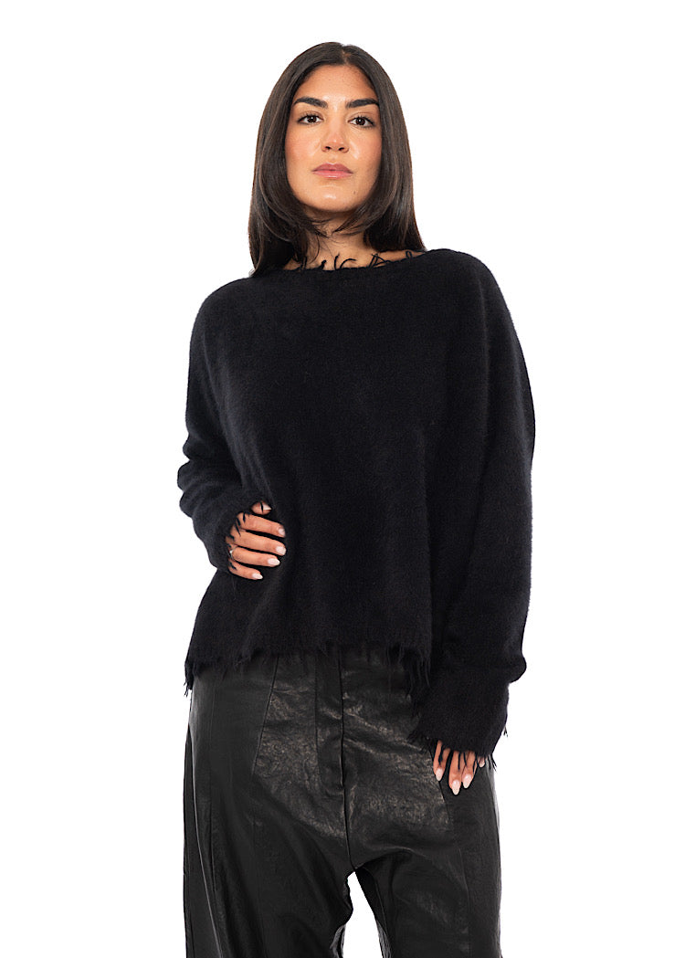 RELAXED FRAYED KNIT PULLOVER