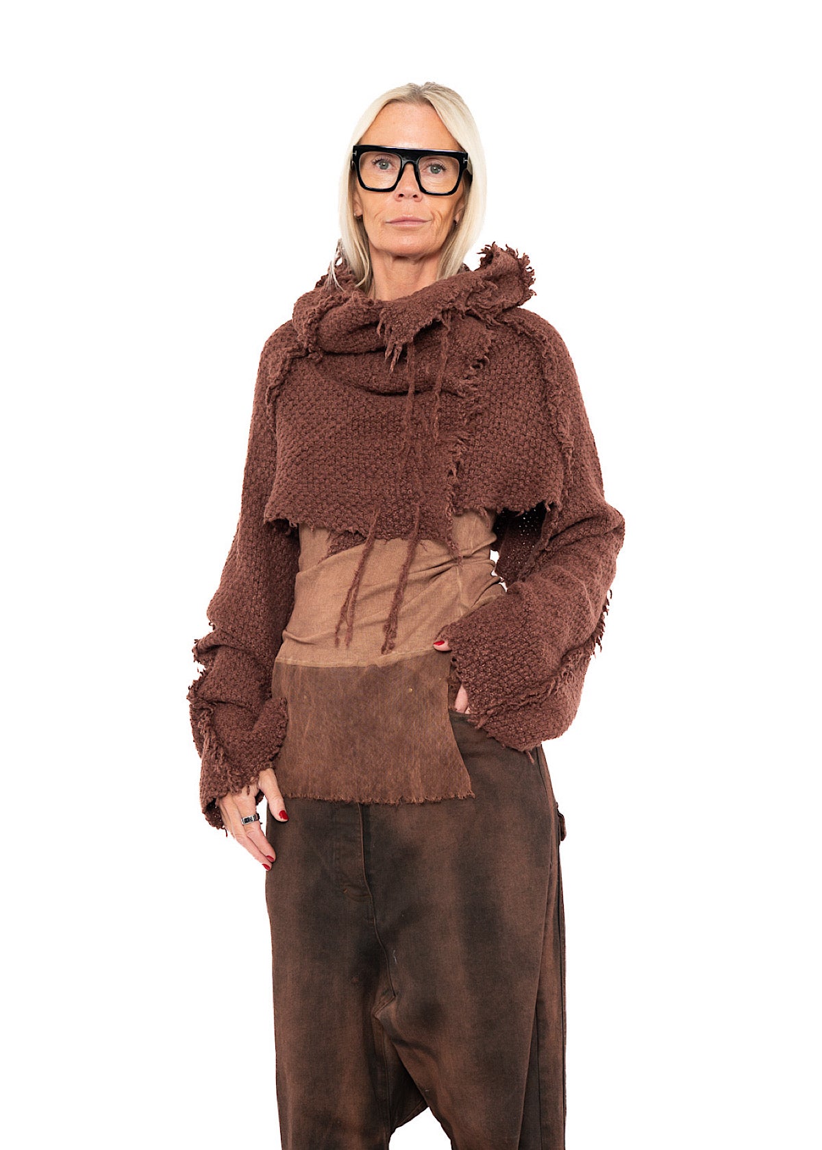 CROPPED TEXTURED SILK KNIT PULLOVER