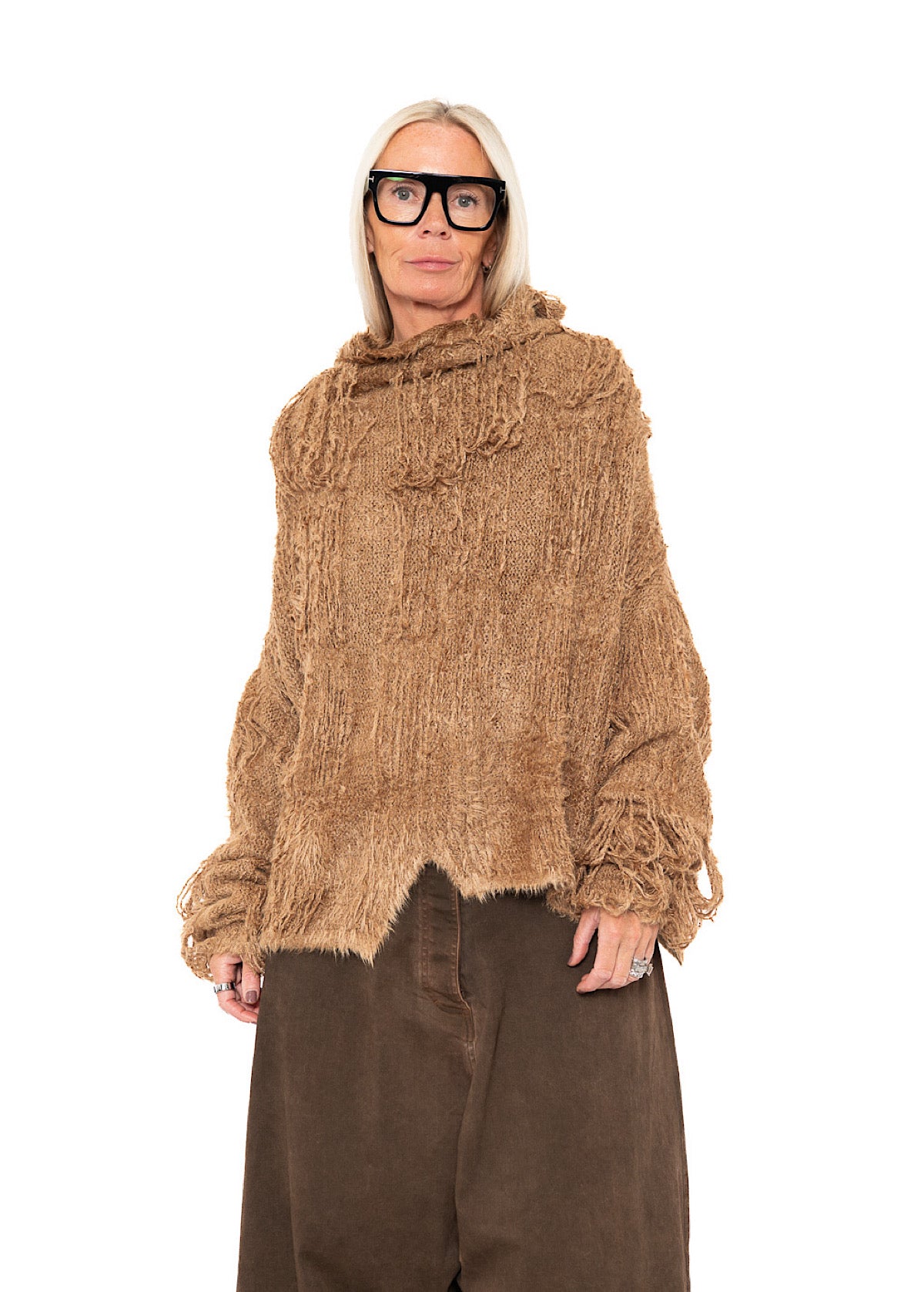 LADDERED SILK KNIT PULLOVER