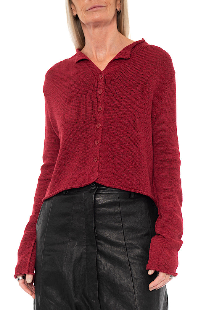 CROPPED LINEN-BLEND KNITTED CARDIGAN