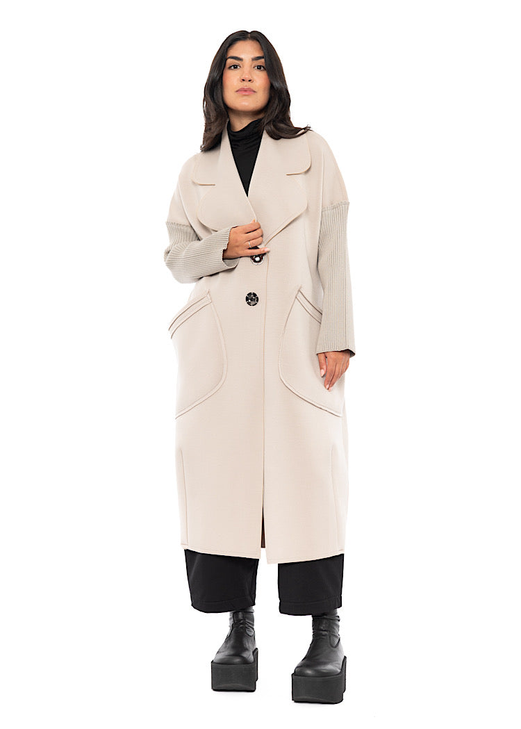 LONGLINE RIBBED SLEEVE COAT