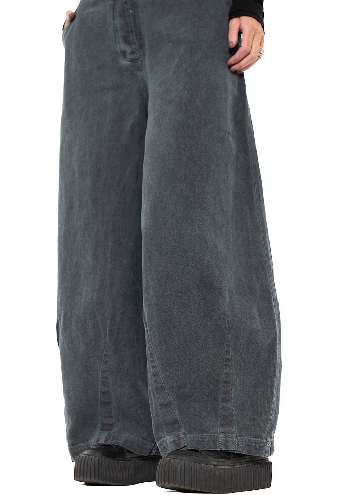 GARMENT-DYED DENIM WIDE LEG TROUSER