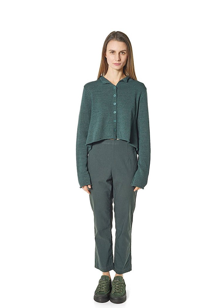 CROPPED LINEN-BLEND KNITTED CARDIGAN