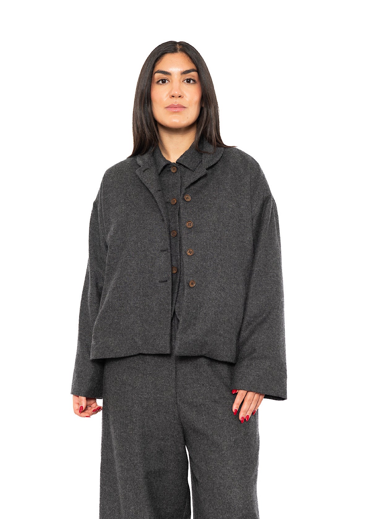 BOXY HERRINGBONE WOOL BLEND FLORA JACKET