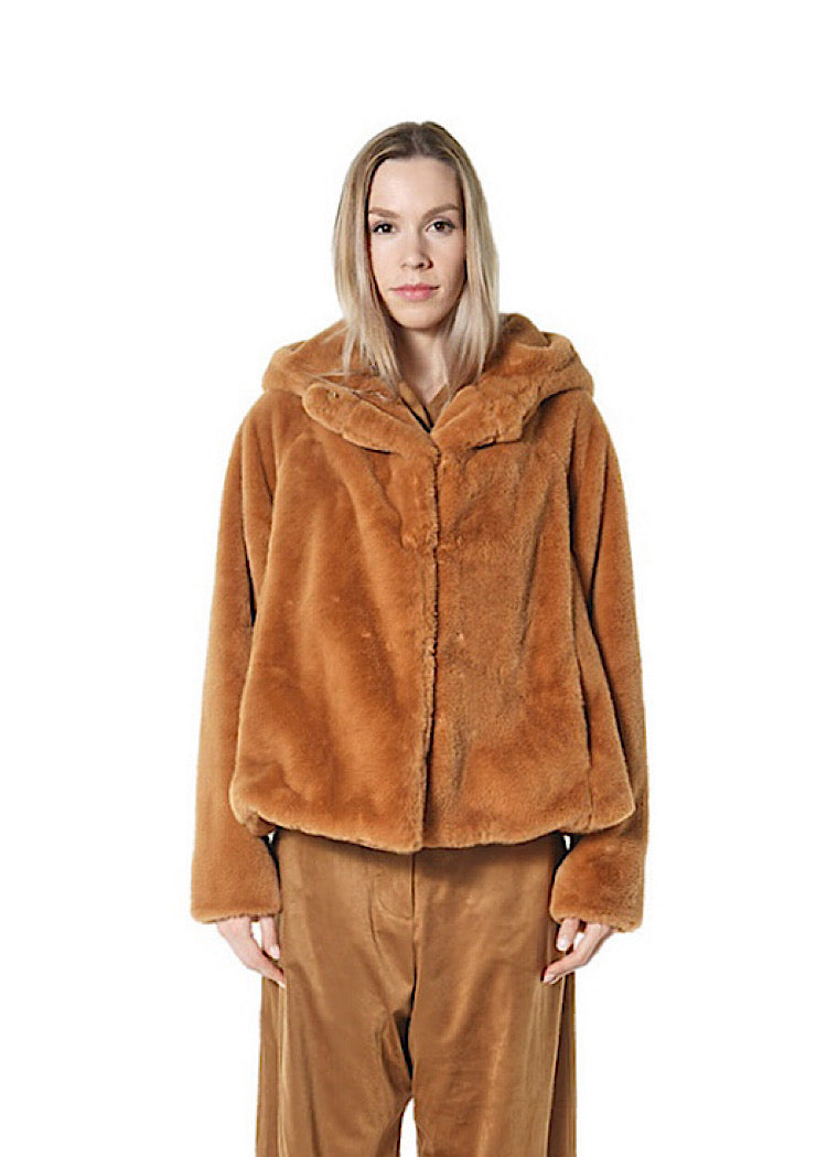 CROPPED HOODED FAUX FUR JACKET *BLACK* (Shown in FOREST)