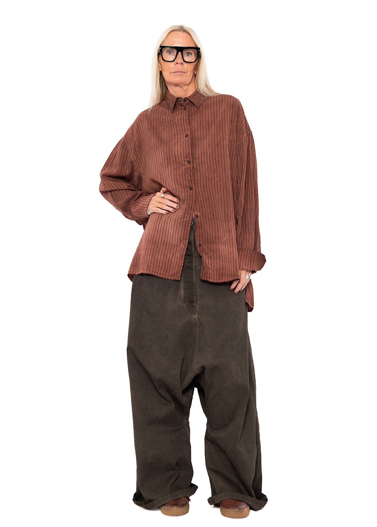 GARMENT-DYED SILK STRIPE SHIRT