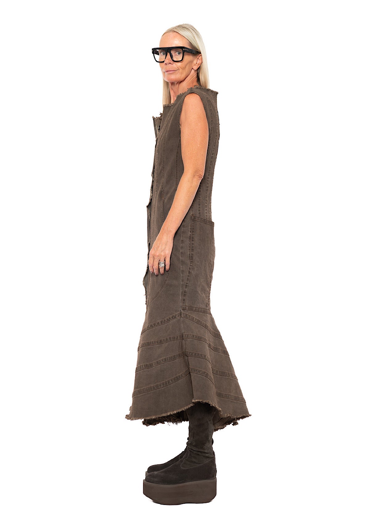 FISHTAIL STRETCH DENIM DRESS