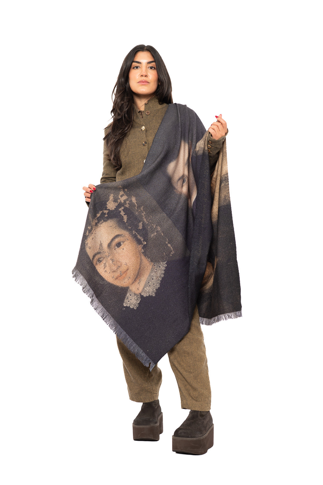 PORTRAIT PRINTED WOOL SCARF