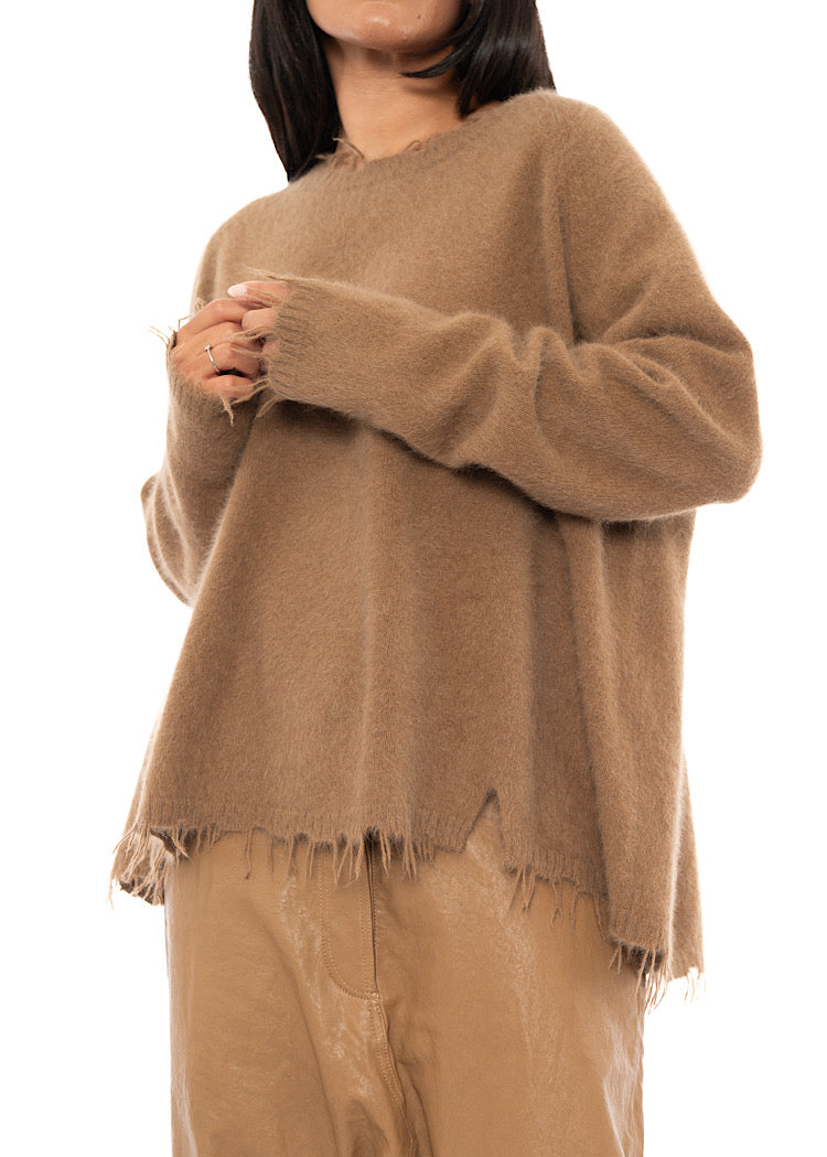FRAYED FOX WOOL SILK PULLOVER