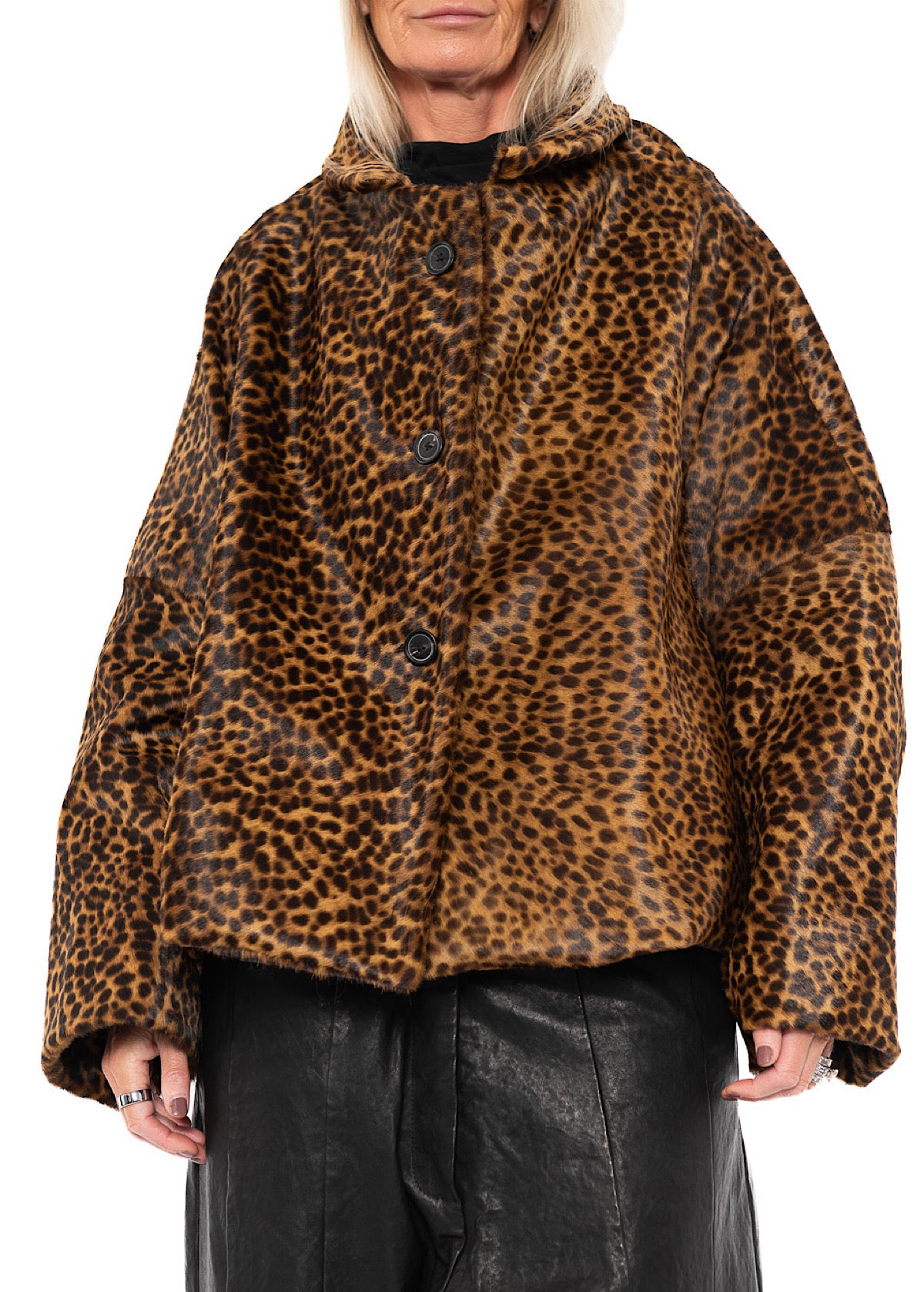 LEOPARD LEATHER COCOON JACKET