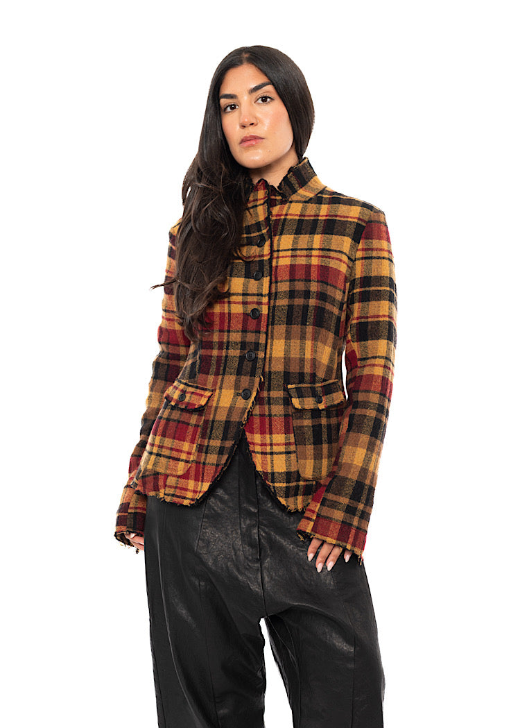 TEXTURED CHECK WOOL BLEND JACKET