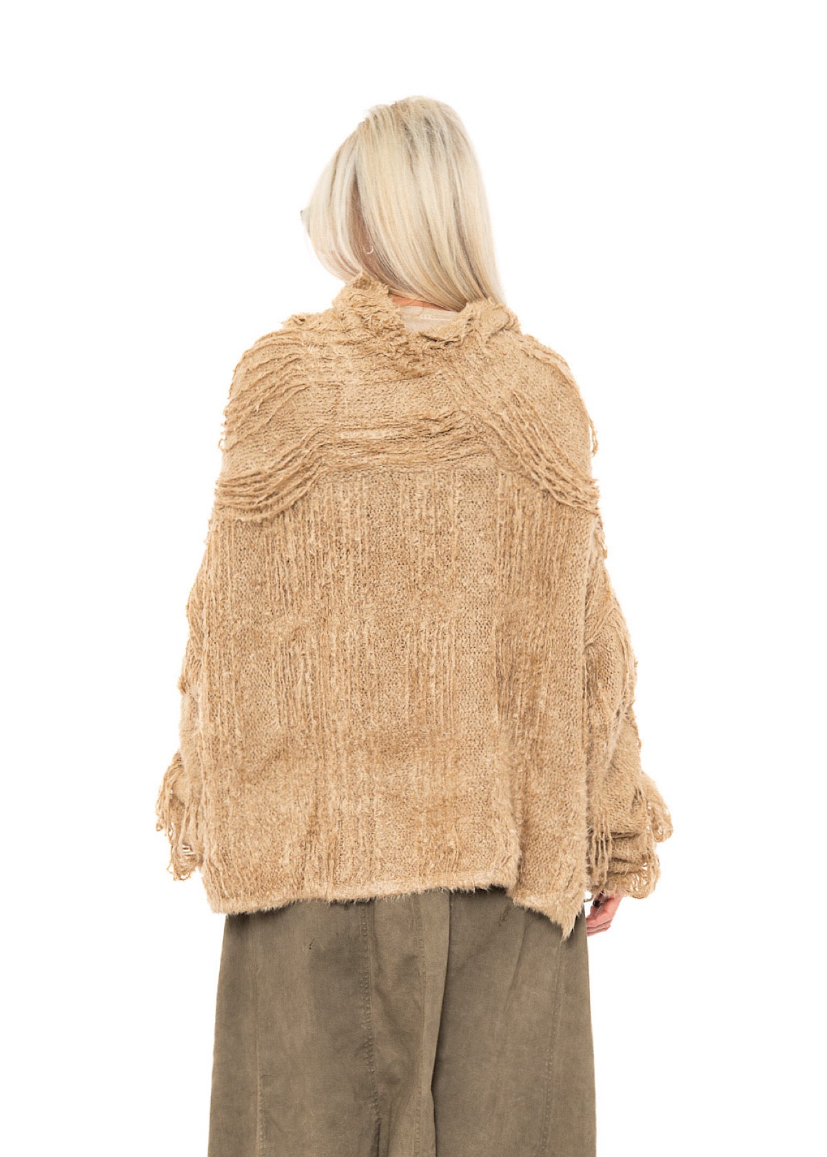 LADDERED SILK KNIT PULLOVER