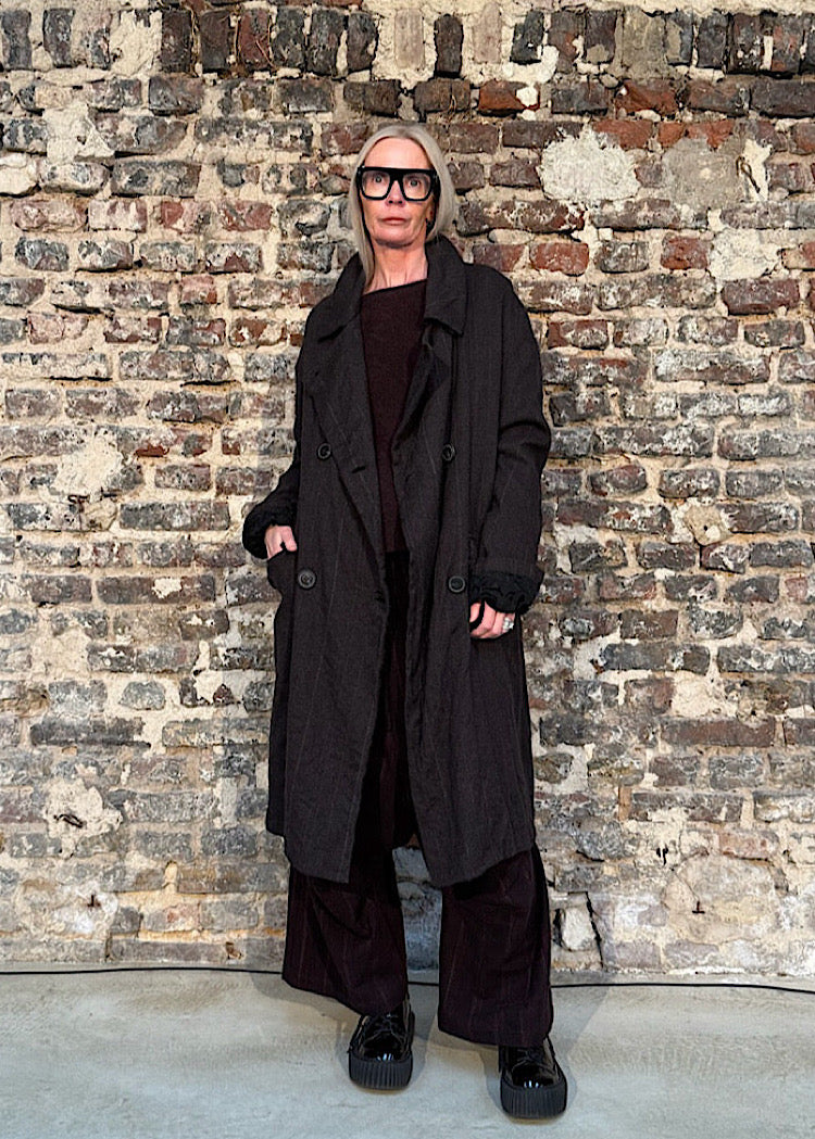 DOUBLE-BREASTED PINSTRIPE WOOL COAT *GINGER STRIPE* (SHOWN IN UMBRA STRIPE)