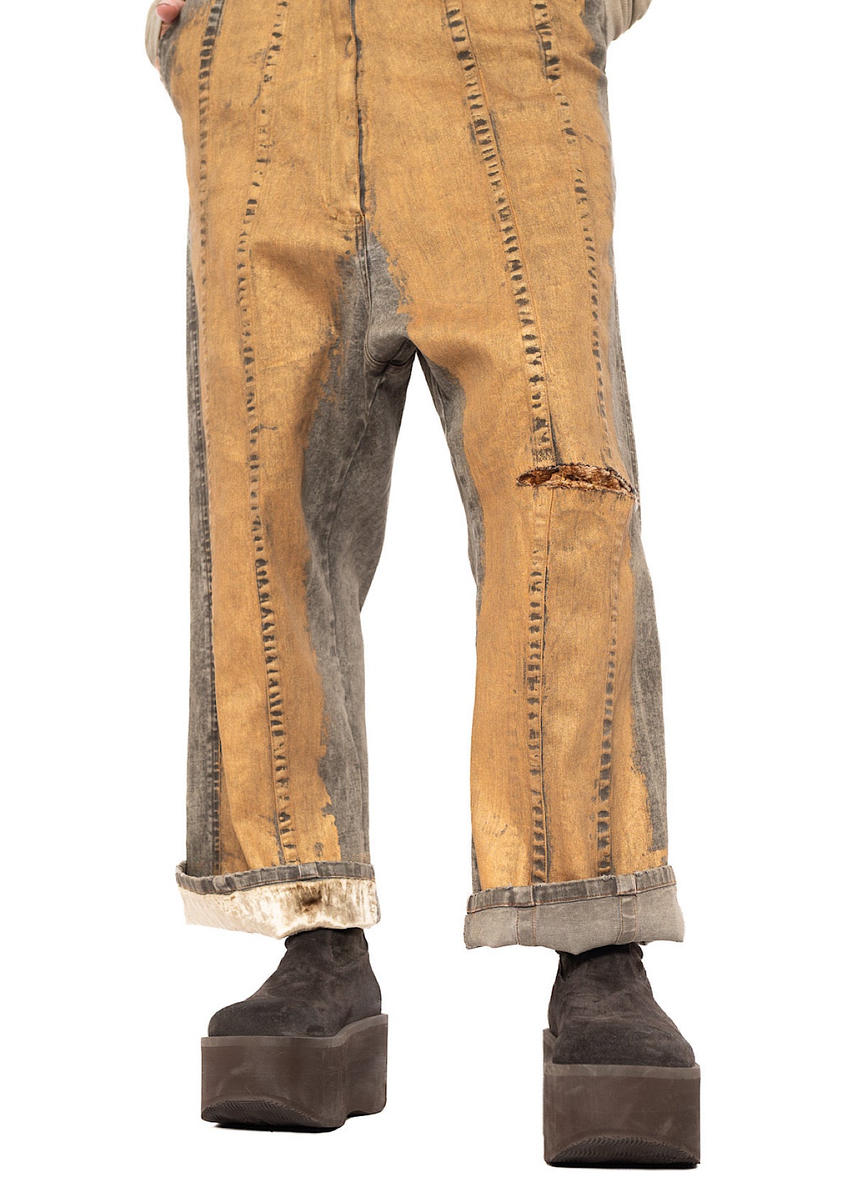 HAND-PAINTED GOLD DENIM TROUSER