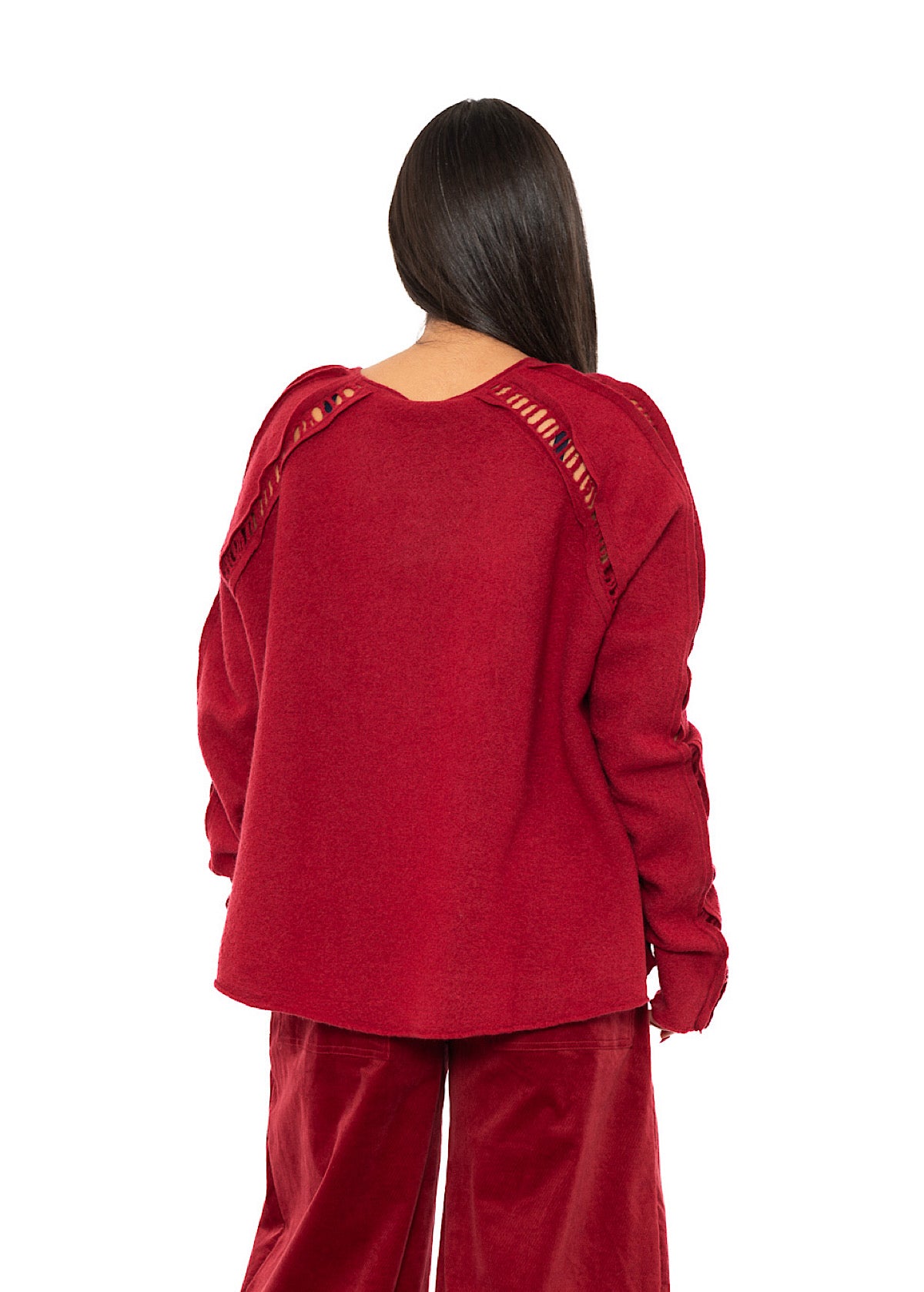 BOILED WOOL LADDER STITCH PULLOVER