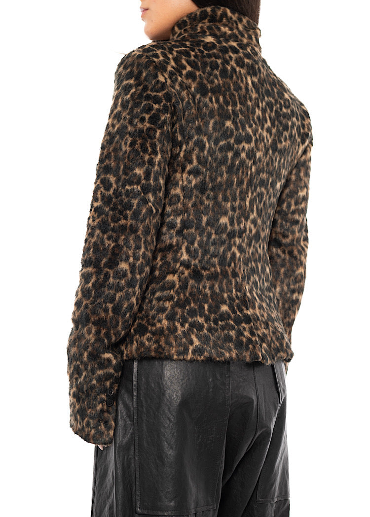 TAILORED FAUX FUR LEOPARD PRINT JACKET