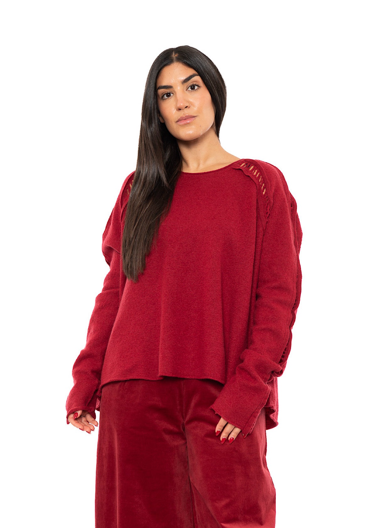 BOILED WOOL LADDER STITCH PULLOVER