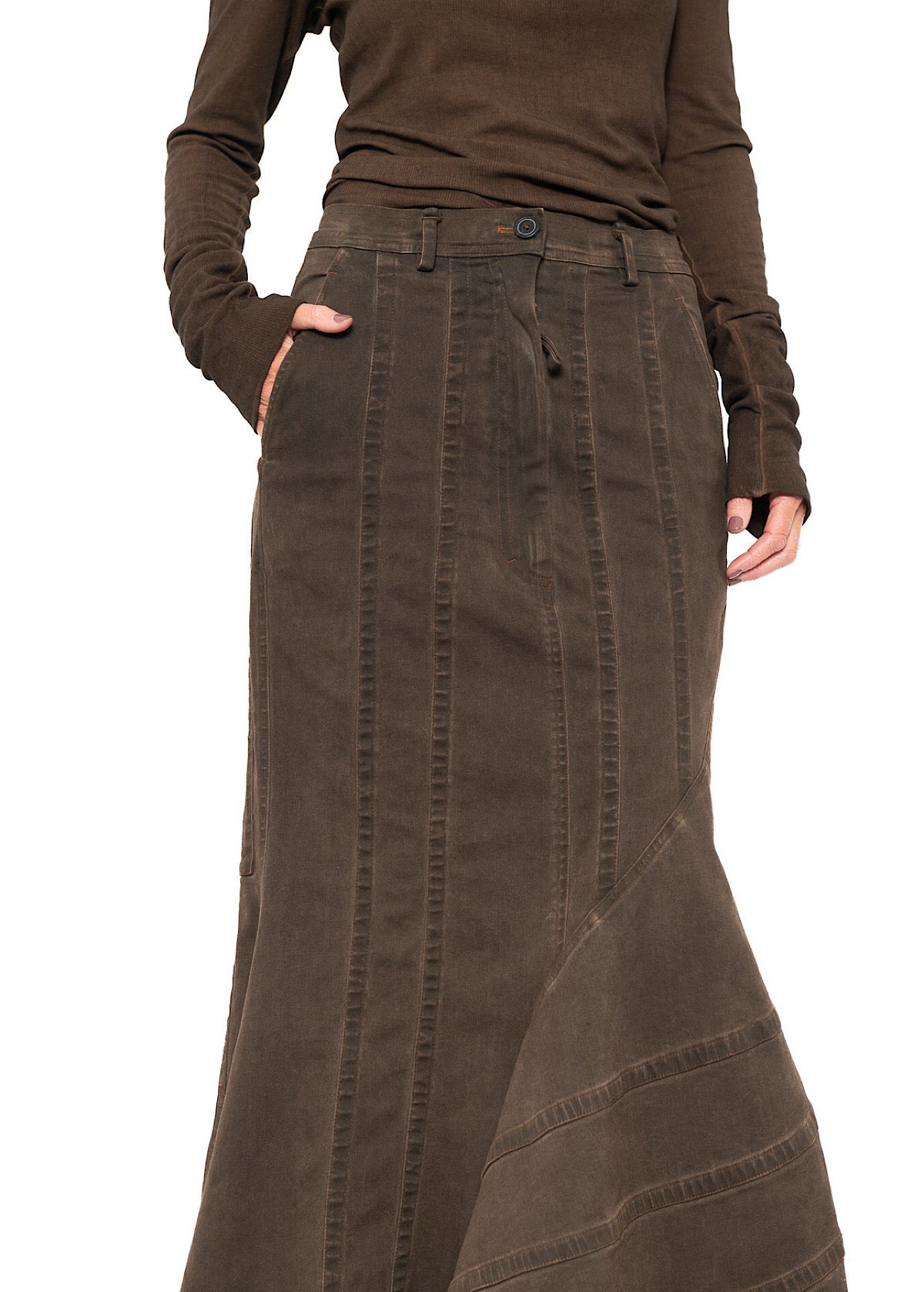 FISHTAIL STRETCH DENIM SKIRT