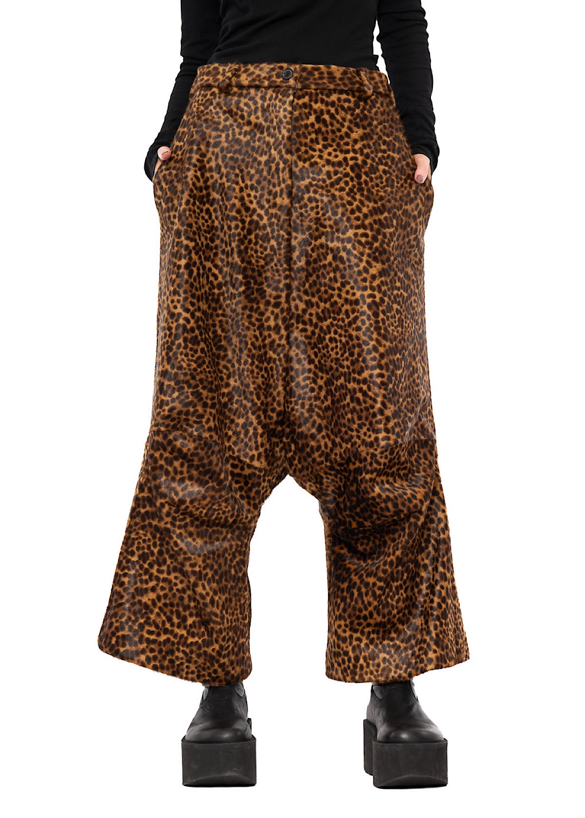 LEOPARD LEATHER DROP CROTCH TROUSER