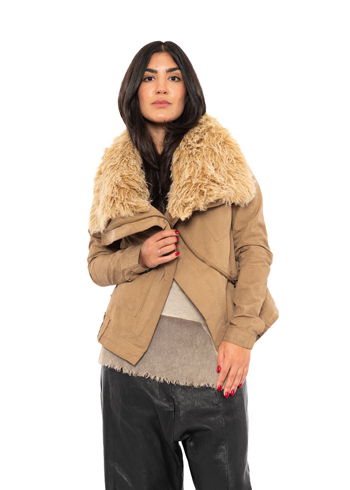 FITTED DETACHABLE FAUX FUR TRIMMED JACKET