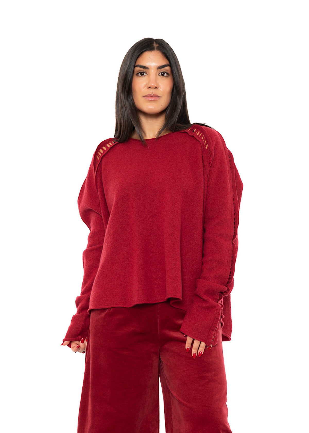 BOILED WOOL LADDER STITCH PULLOVER