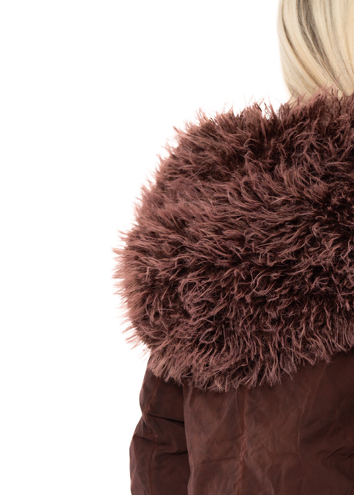 ASYMMETRIC FAUX FUR TRIM PUFFER JACKET