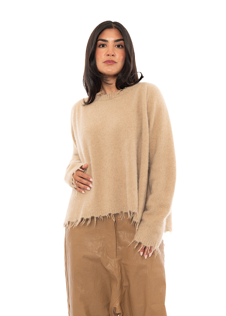 RELAXED FRAYED KNIT PULLOVER