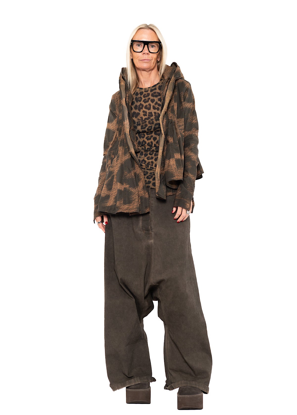 ASYMMETRIC STRETCH LEOPARD PRINT JACKET