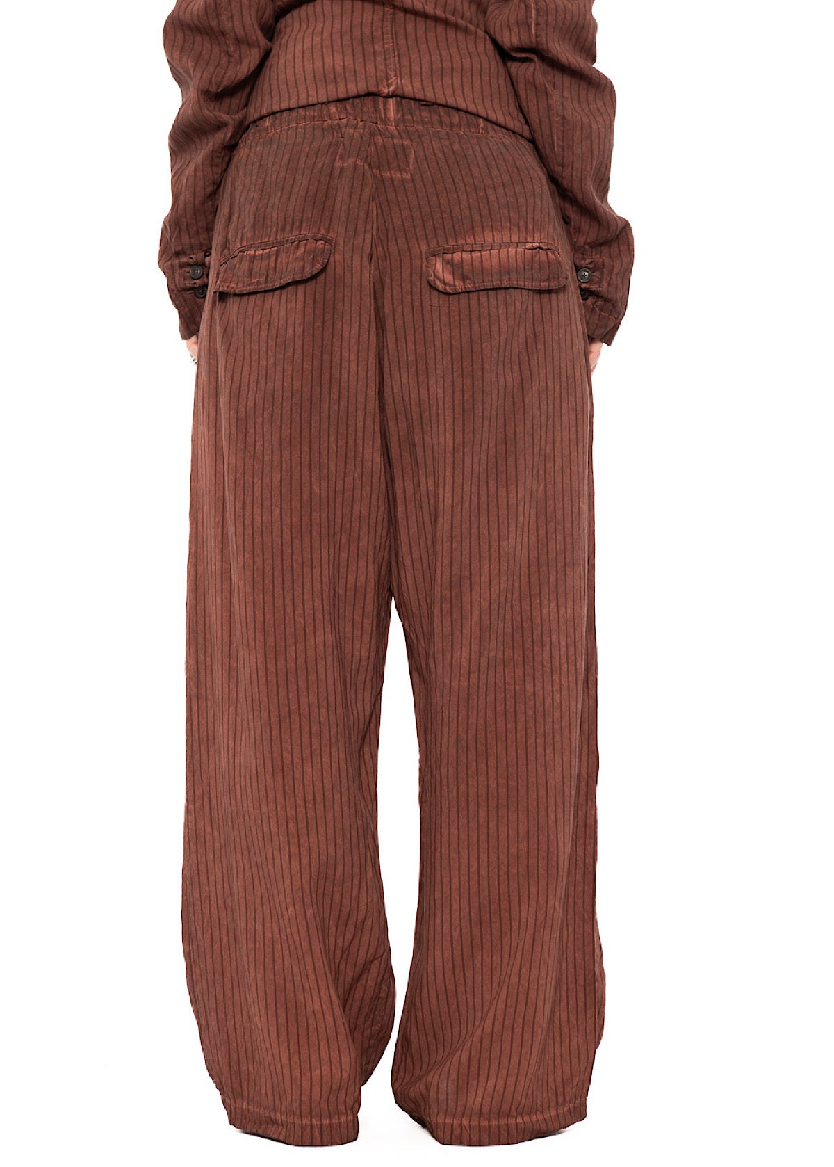 GARMENT-DYED SILK STRIPE TROUSER