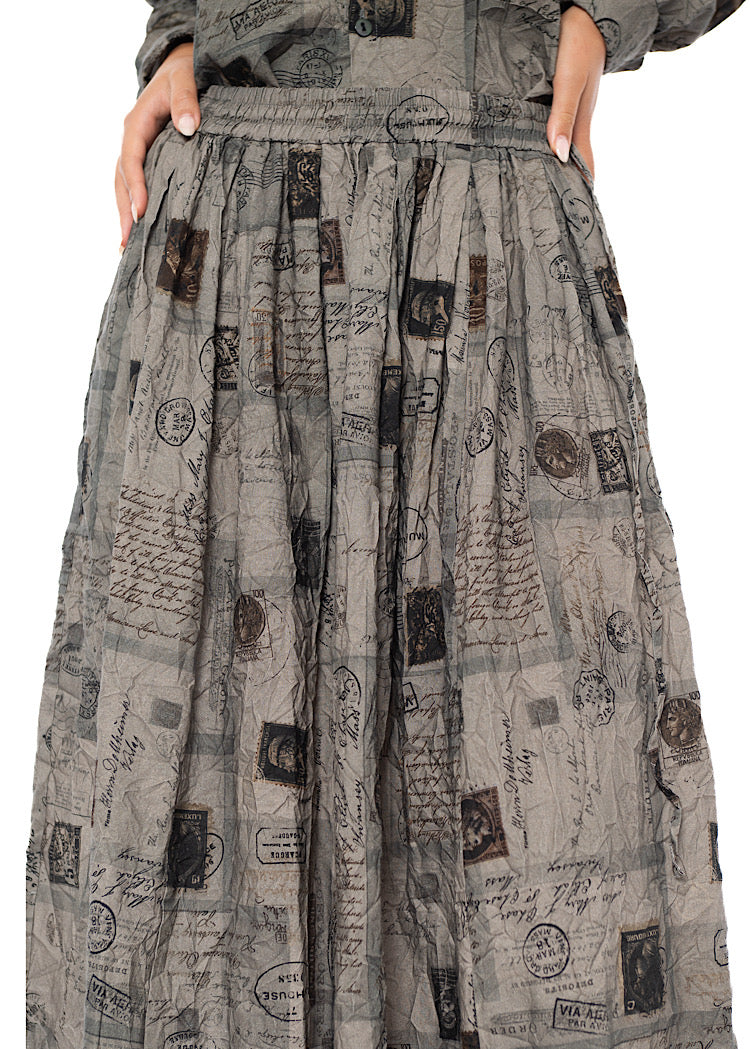CRINKLE-COTTON TRAVEL PRINT SKIRT