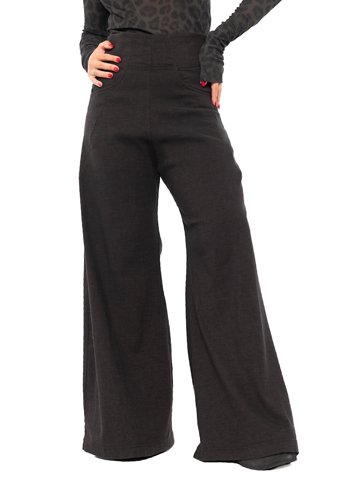 STRETCH FLARED WIDE-LEG TROUSER