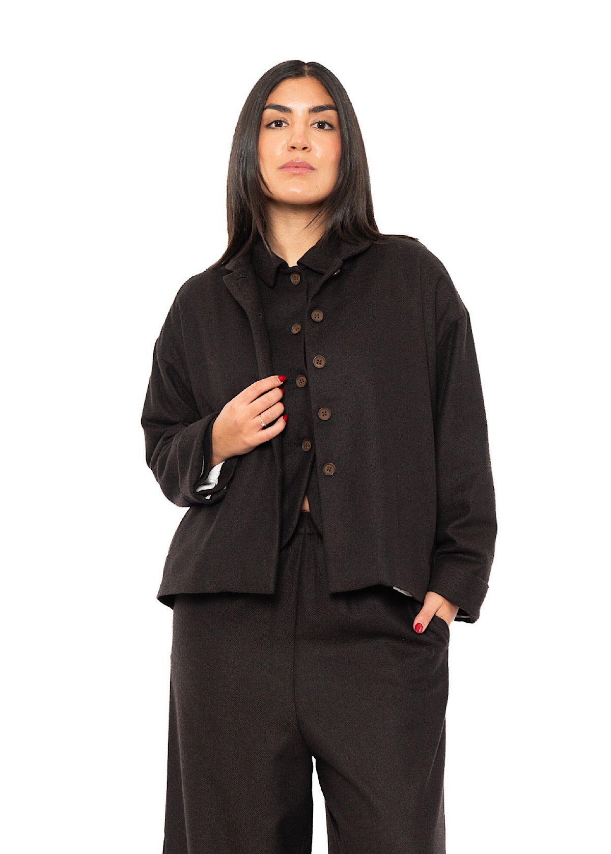 BOXY HERRINGBONE WOOL BLEND FLORA JACKET