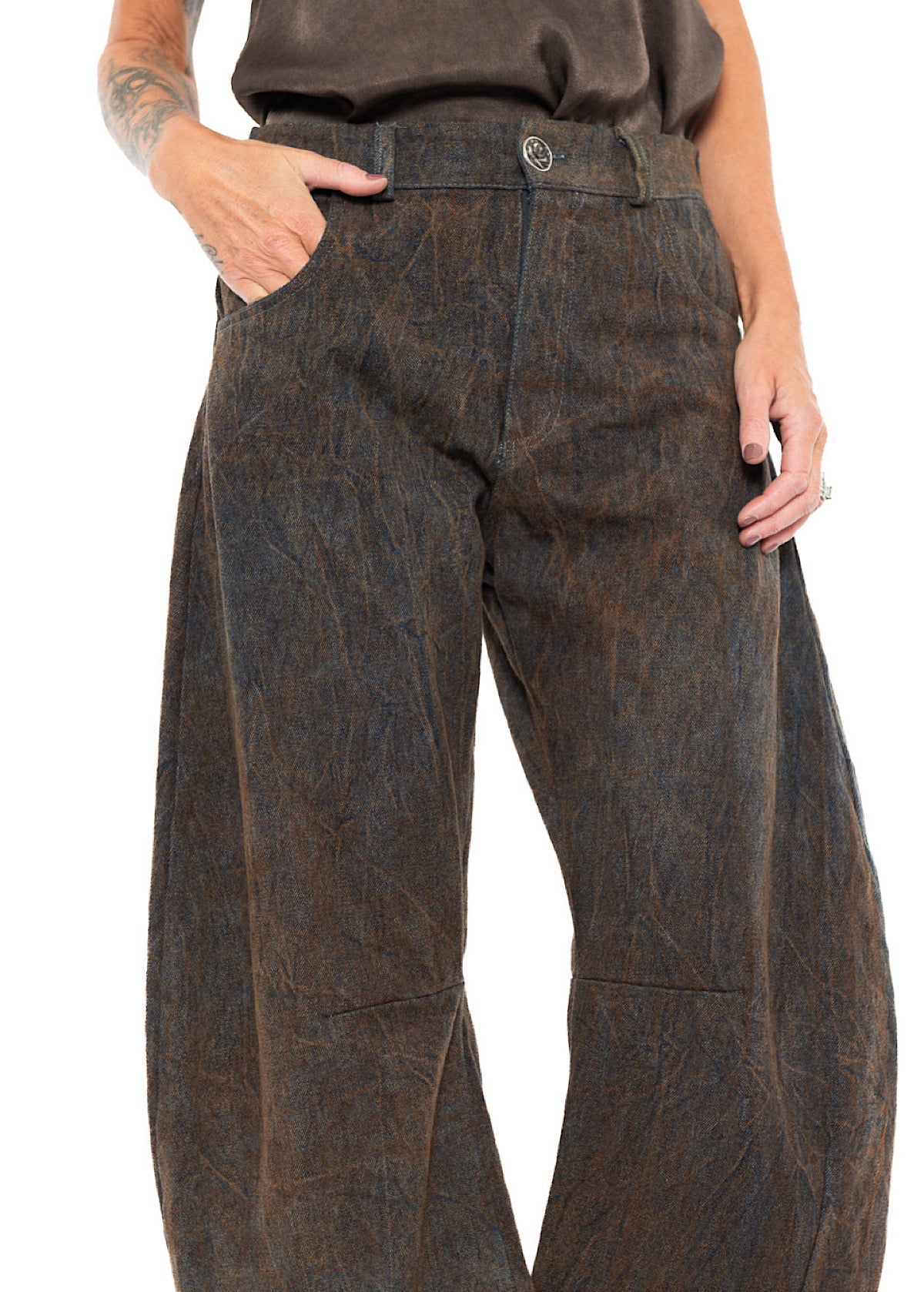 STONE-WASHED DENIM BALLOON TROUSERS