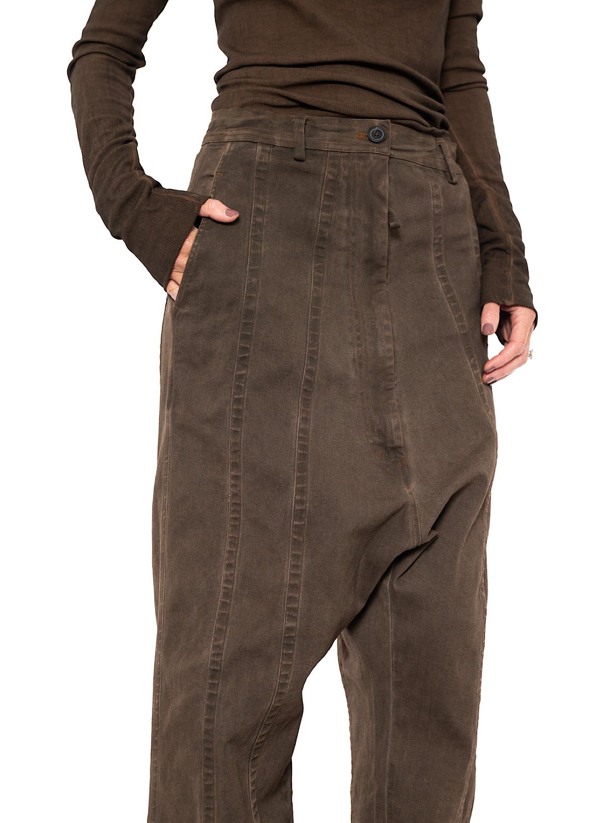STRAIGHT-LEG DROP-CROTCH DENIM TROUSER