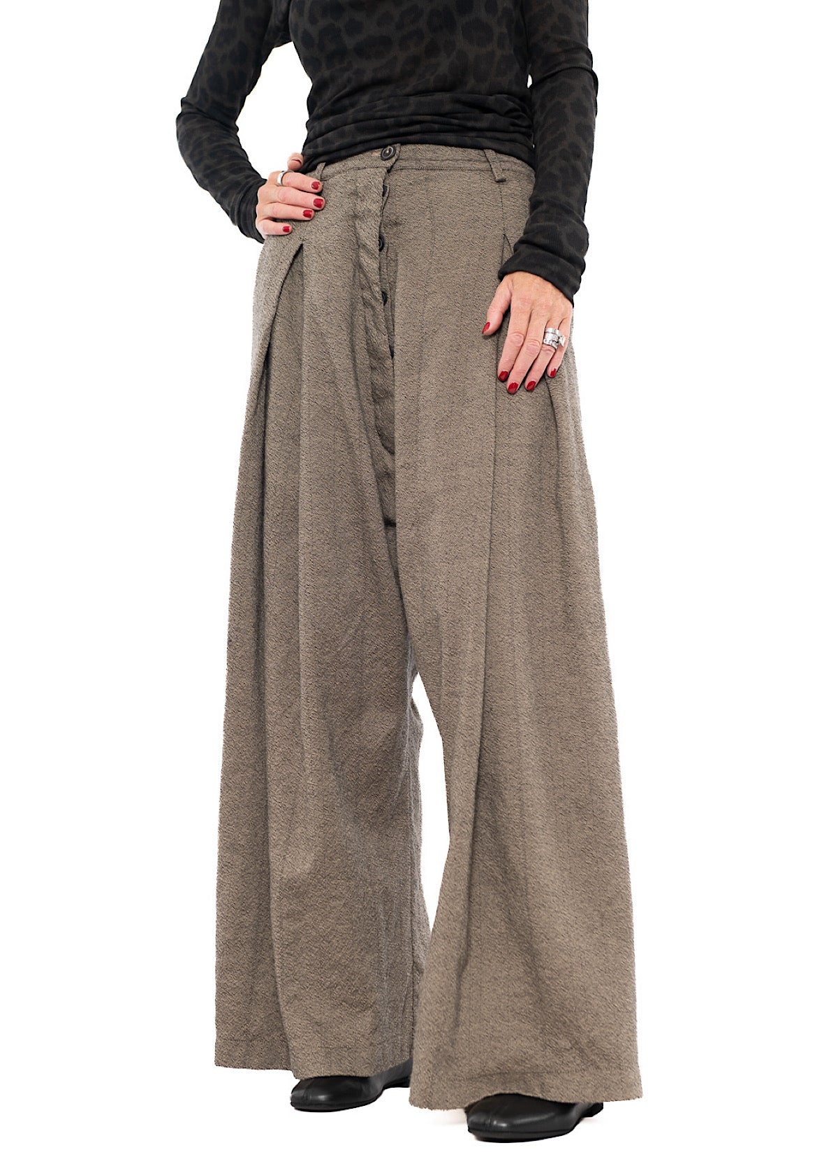 DROP-CROTCH PINSTRIPE WOOL TROUSER