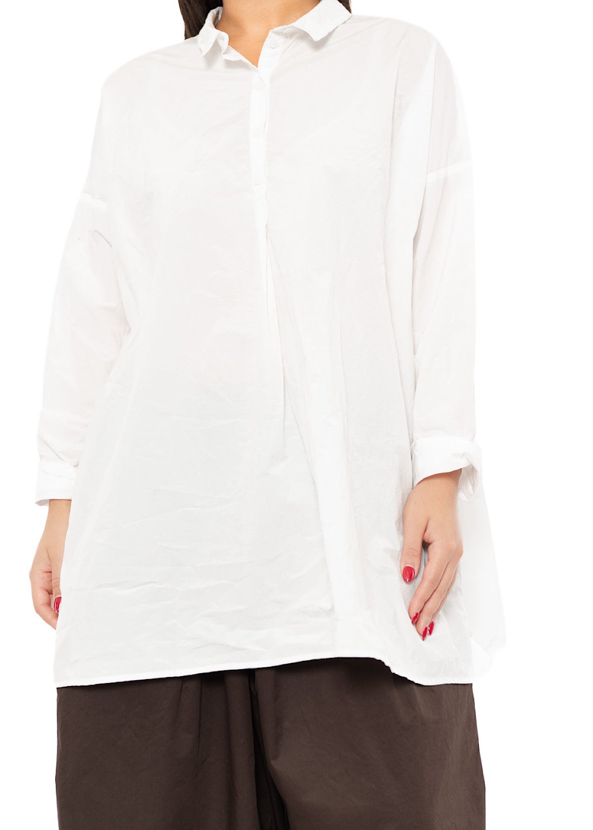 OVERSIZED CRINKLE COTTON HENLEY SHIRT