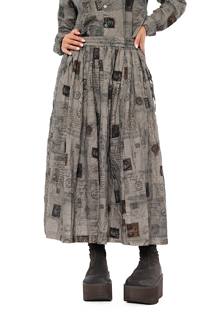 CRINKLE-COTTON TRAVEL PRINT SKIRT