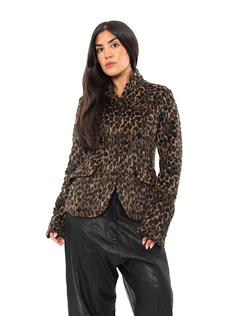 TAILORED FAUX FUR LEOPARD PRINT JACKET