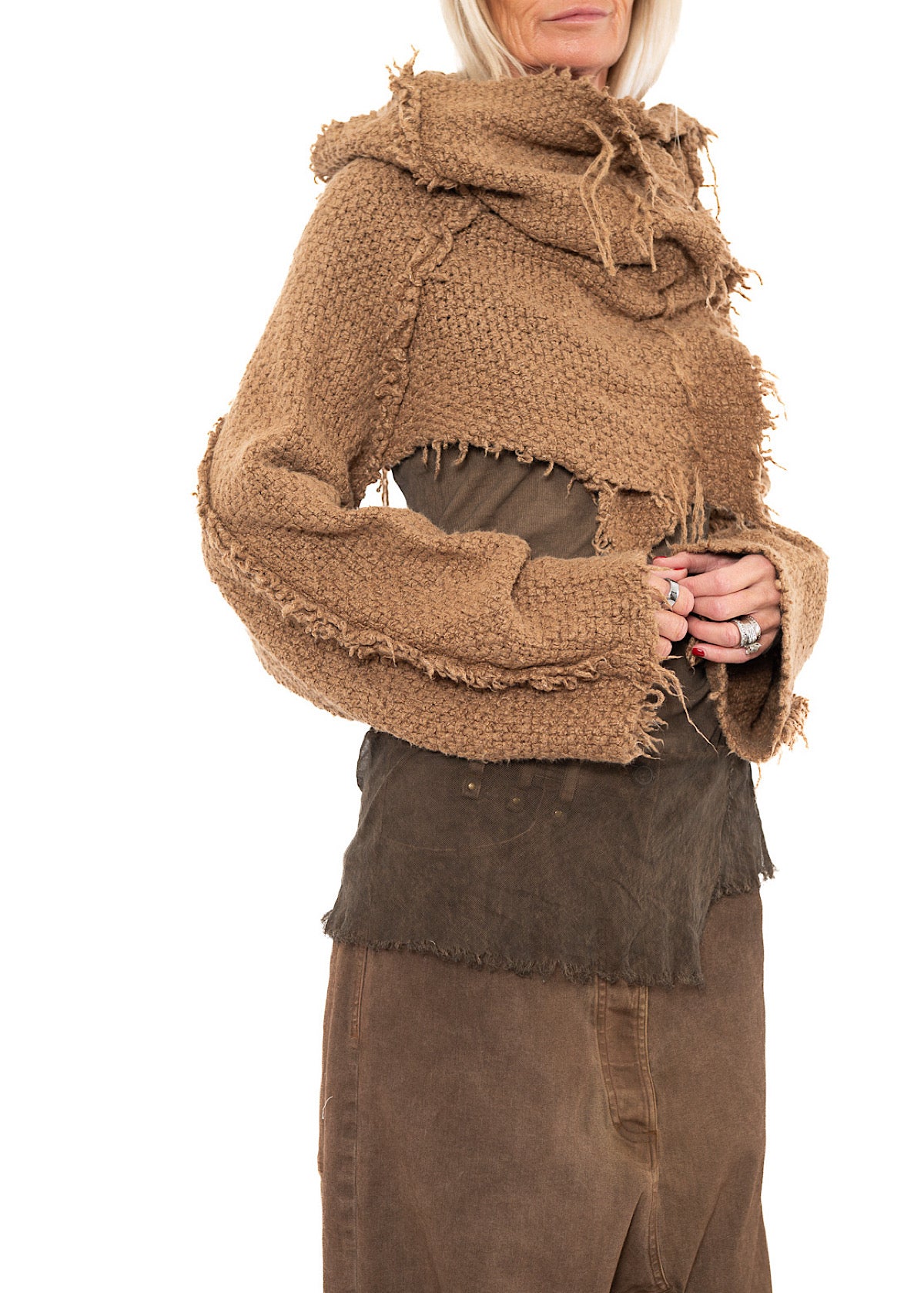 CROPPED TEXTURED SILK KNIT PULLOVER