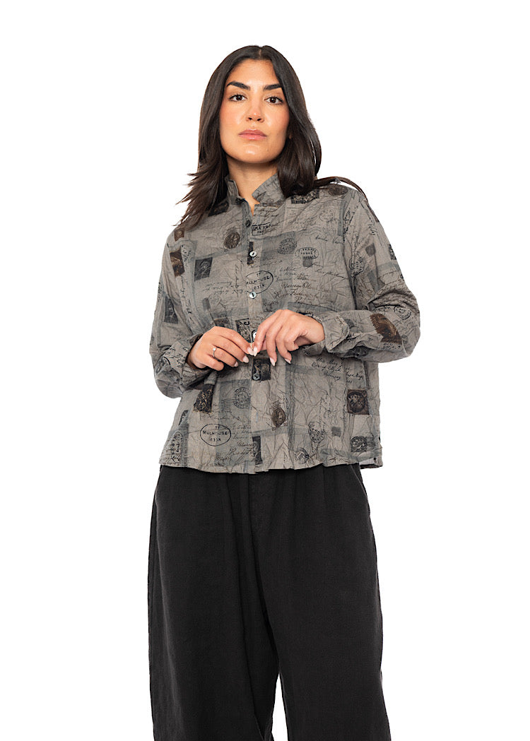 CRINKLE-COTTON TRAVEL PRINT SHIRT