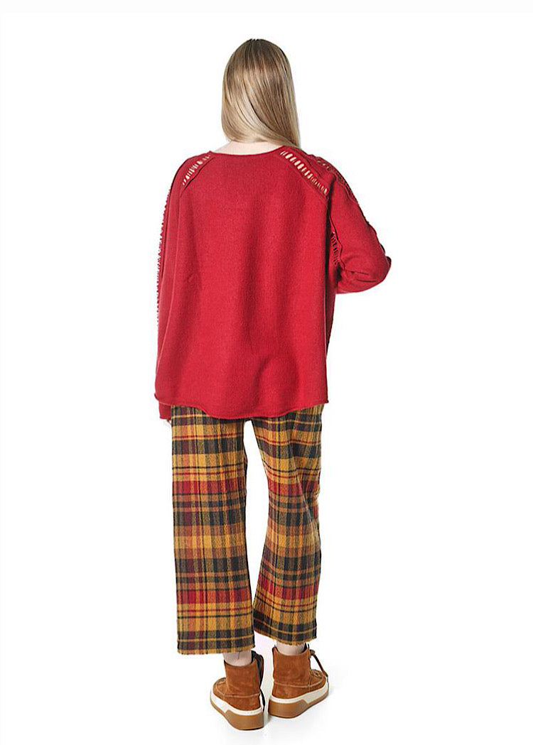 BOILED WOOL LADDER STITCH PULLOVER *FOREST* (Shown in LAVA)