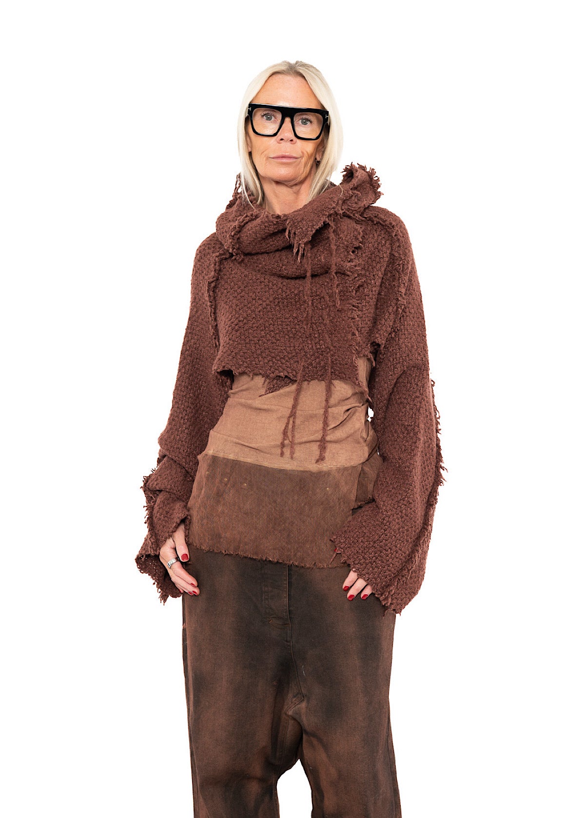 CROPPED TEXTURED SILK KNIT PULLOVER