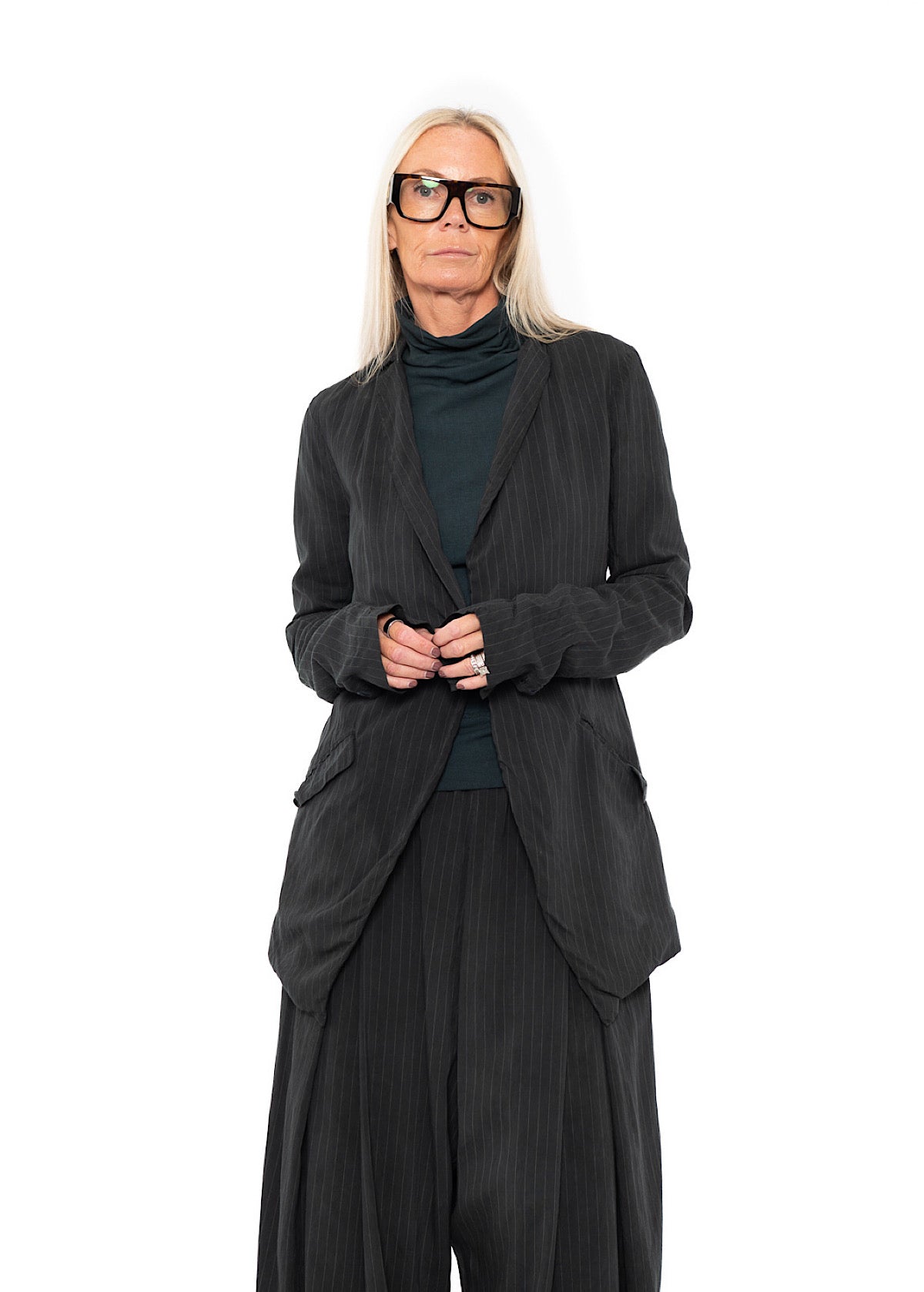 FLUID PINSTRIPE LONGLINE JACKET