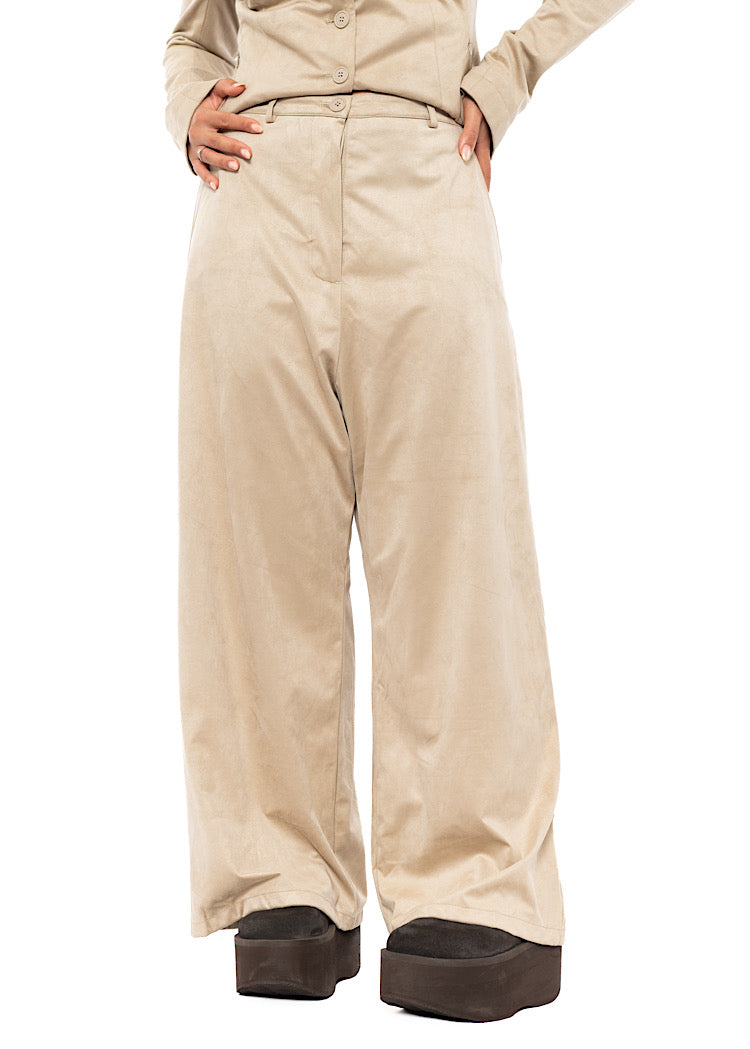 FAUX SUEDE WIDE LEG TROUSER