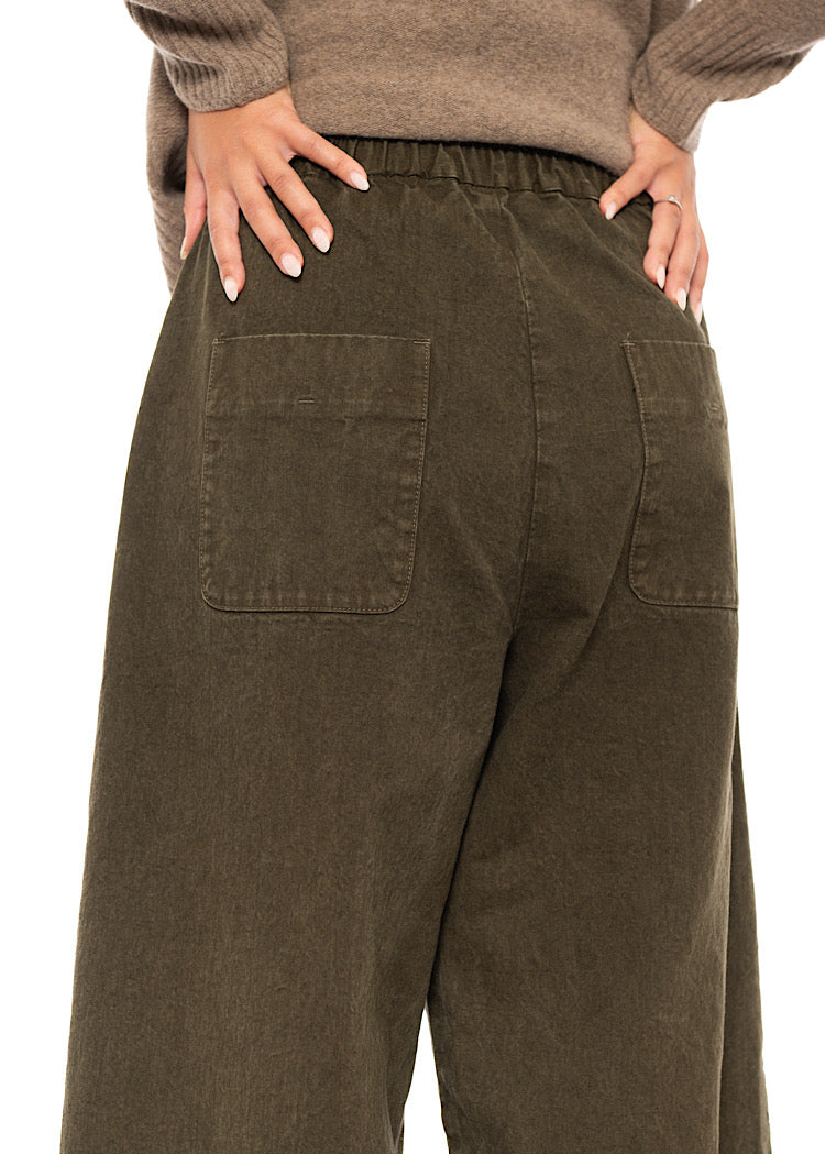 GARMENT-DYED COTTON-LINEN WIDE TROUSER