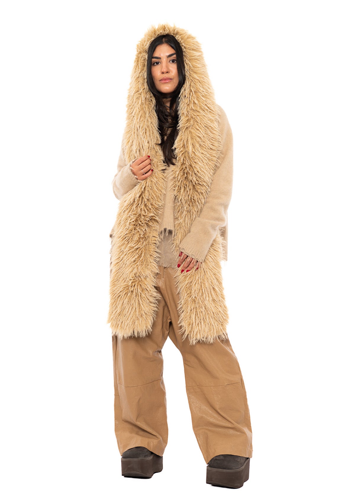 STATEMENT FAUX FUR HOODED SCARF