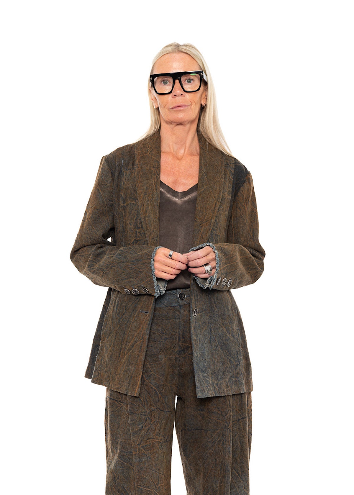 STONE-WASHED DENIM TWO-BUTTON BLAZER