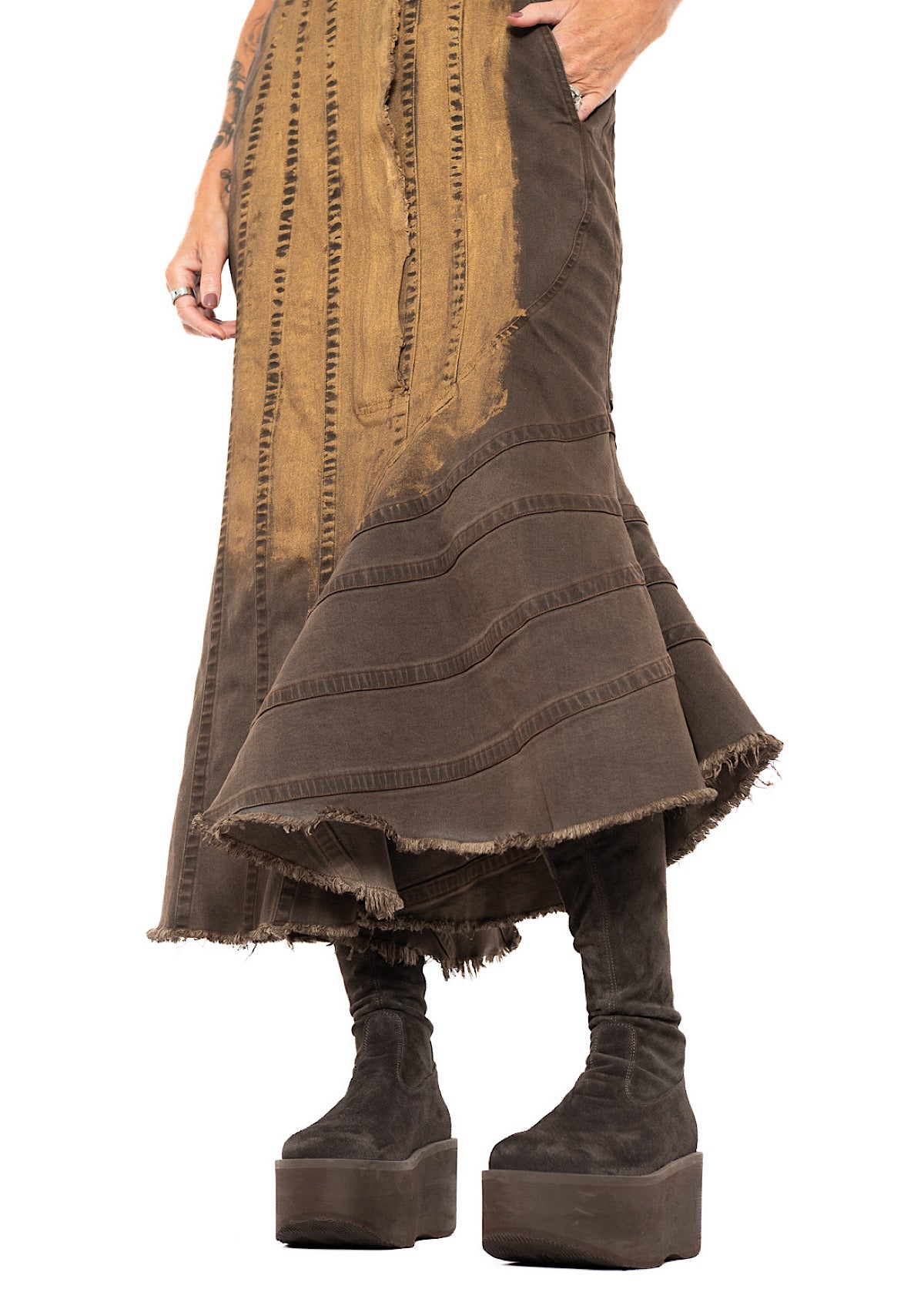 HAND-PAINTED GOLD PIGMENT DENIM DRESS