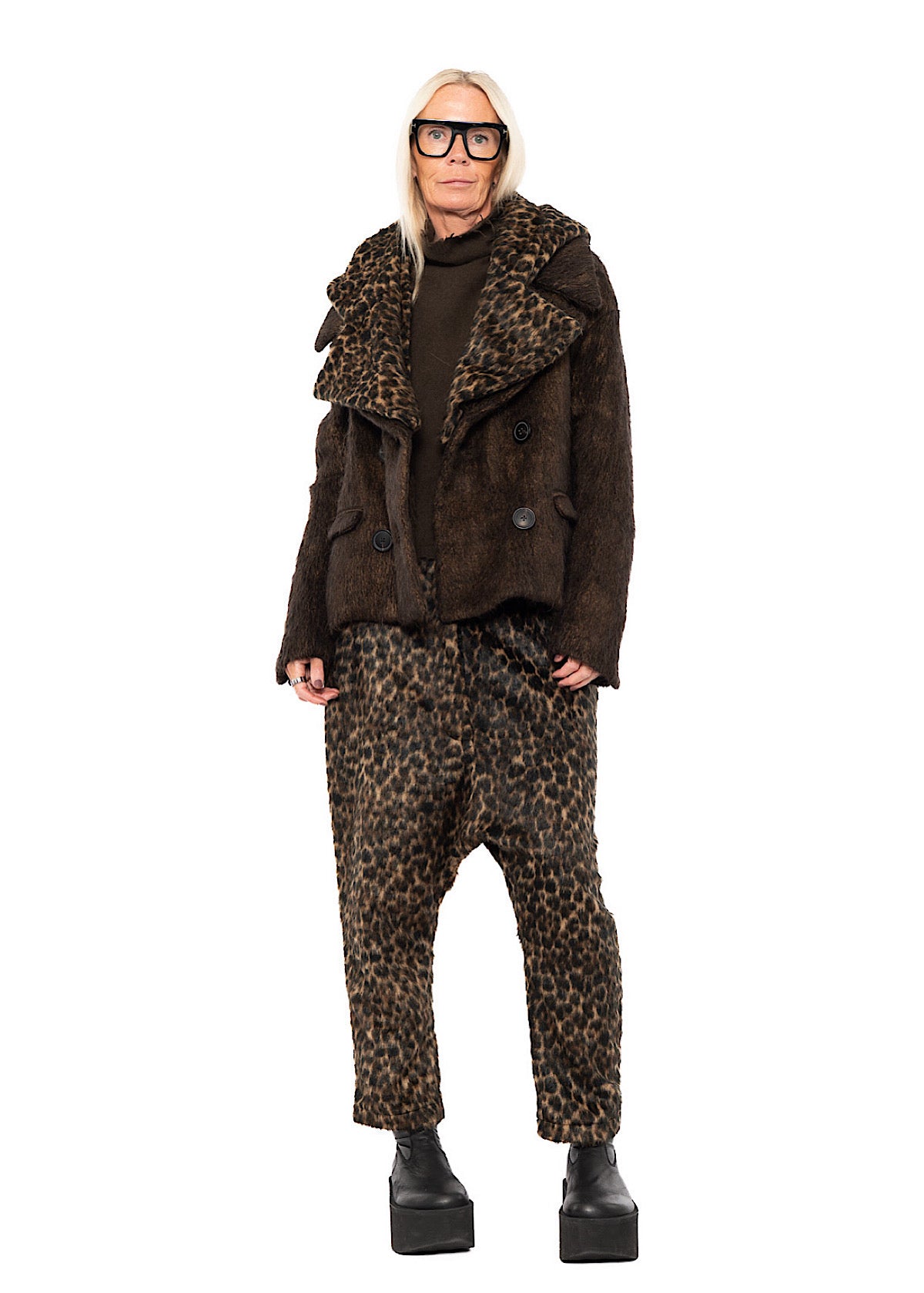OVERSIZED LONG-HAIR WOOL JACKET WITH DETACHABLE LEOPARD COLLAR